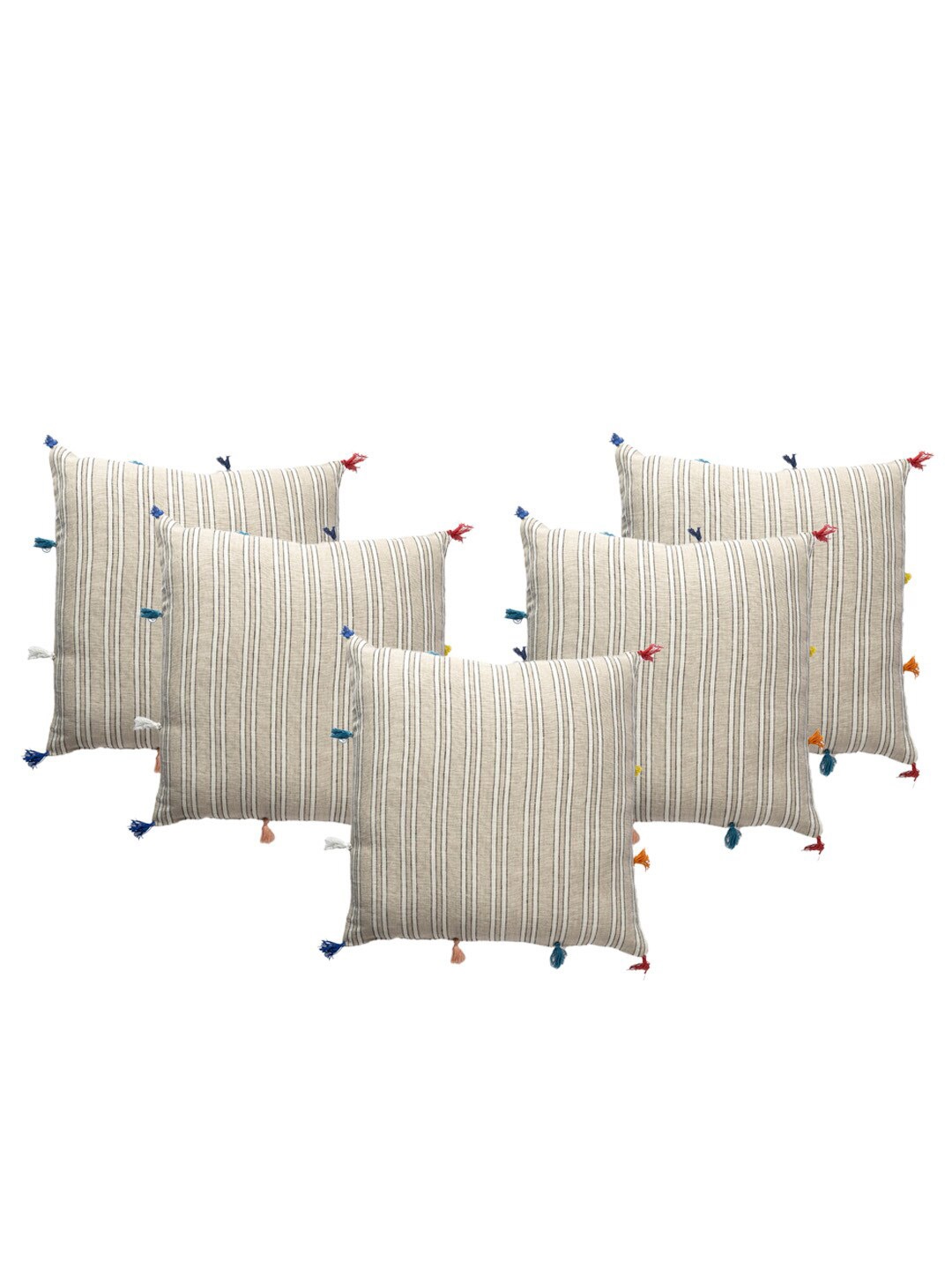

Contrast Living Brown & White 5 Pieces Striped Linen Square Cushion Covers