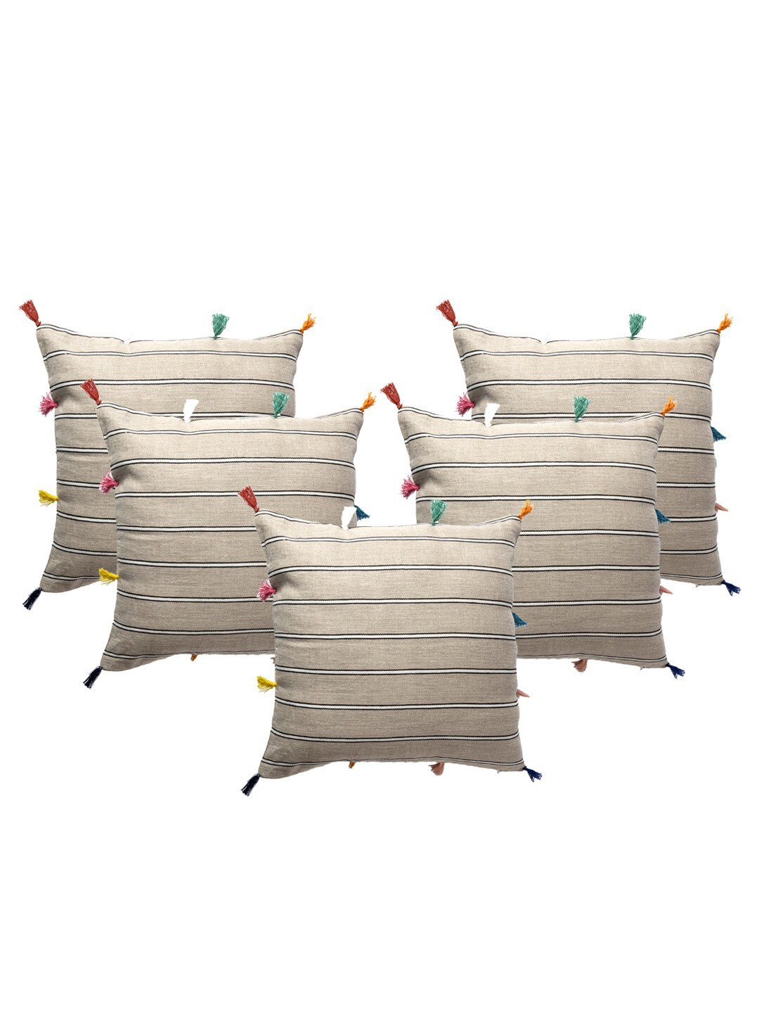

Contrast Living Brown & Black 5 Pieces Striped Linen Square Cushion Covers