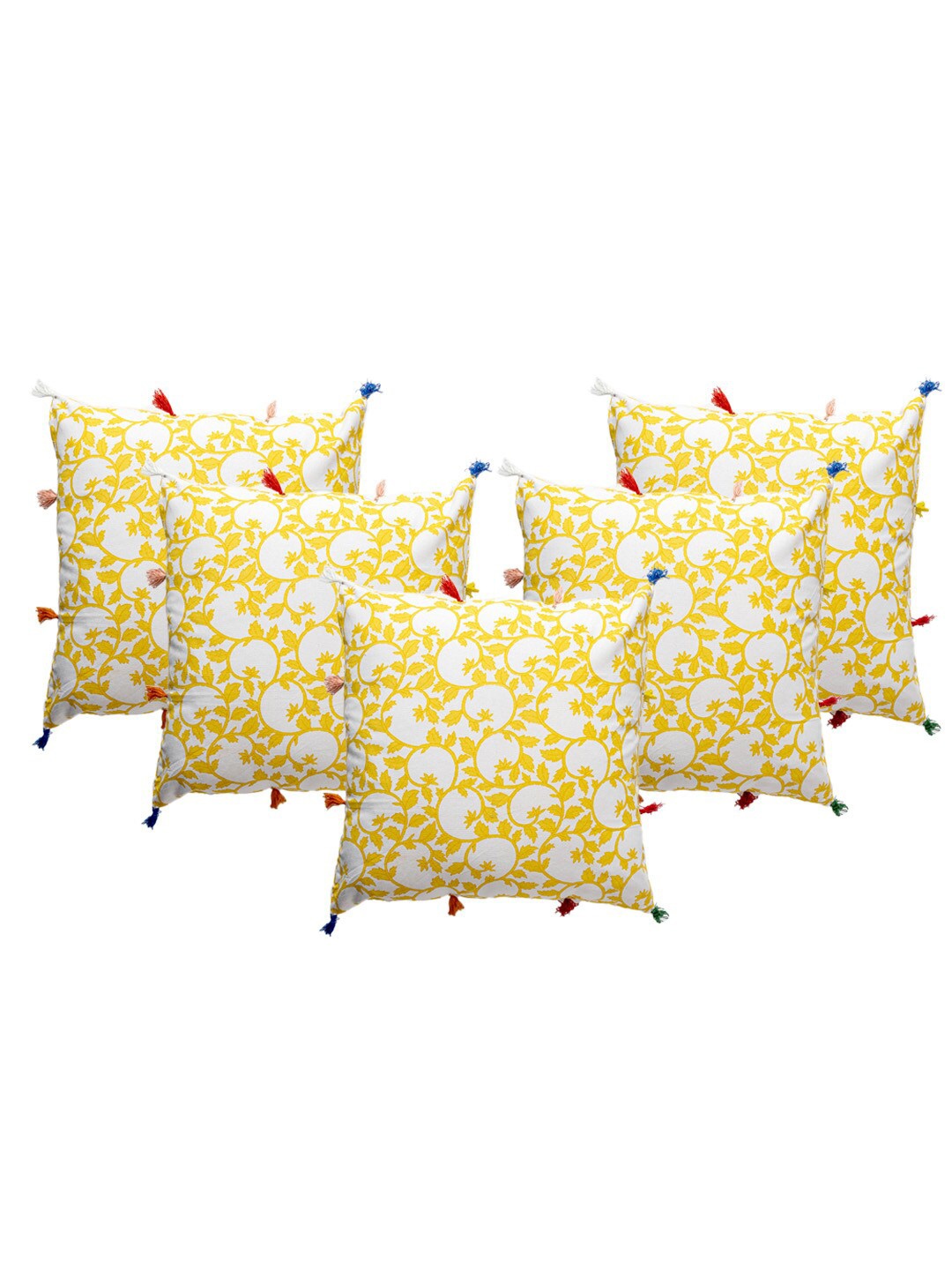 

Contrast Living Yellow & White 5 Pieces Floral Cotton Square Cushion Covers