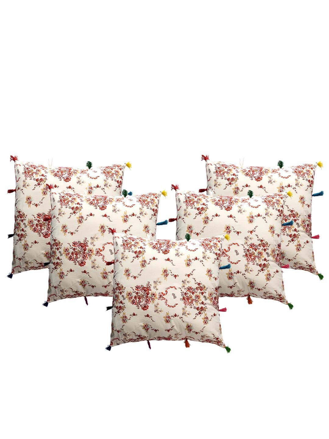 

Contrast Living White & Red 5 Pieces Floral Printed Cotton Square Cushion Covers