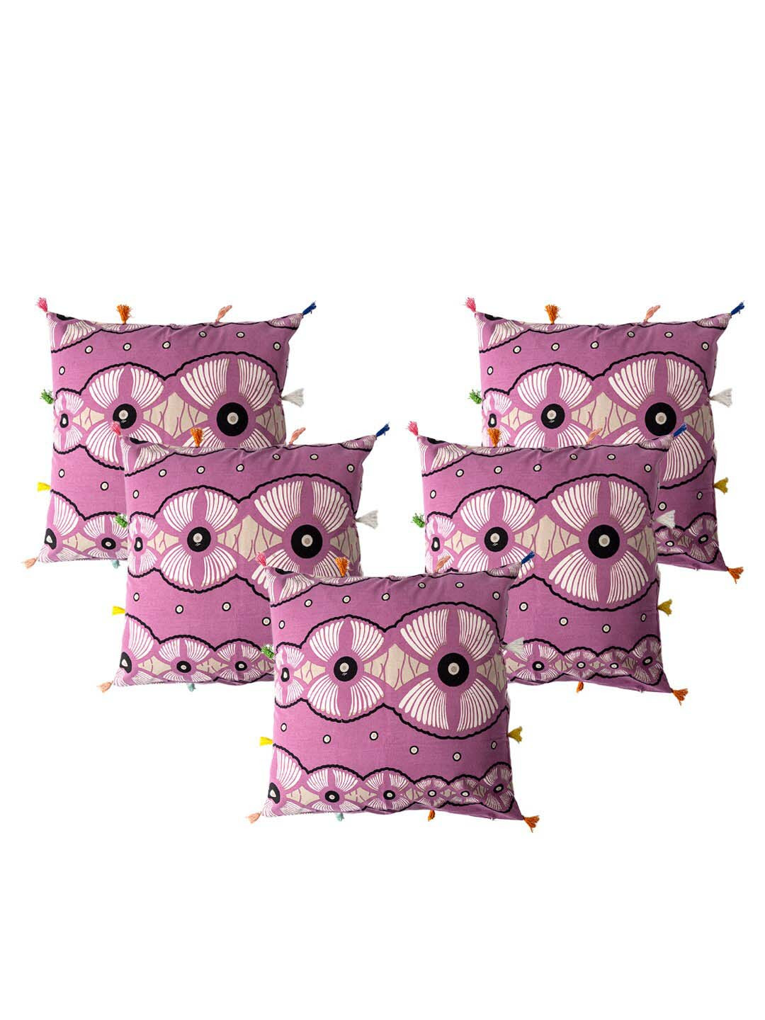 

Contrast Living Pink & White 5 Pieces Floral Cotton Square Cushion Covers