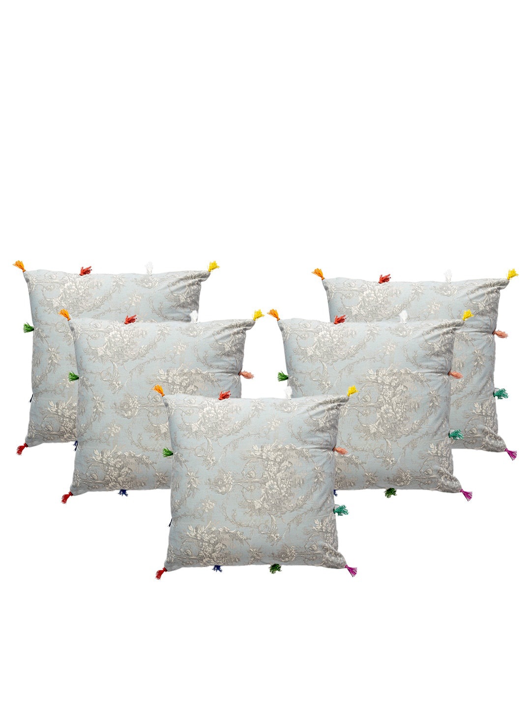 

Contrast Living Blue & Grey Set of 5 Floral Printed Cotton Square Cushion Covers