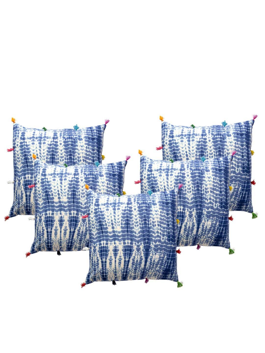 

Contrast Living Blue & White 5 Pieces Printed Cotton Square Cushion Covers