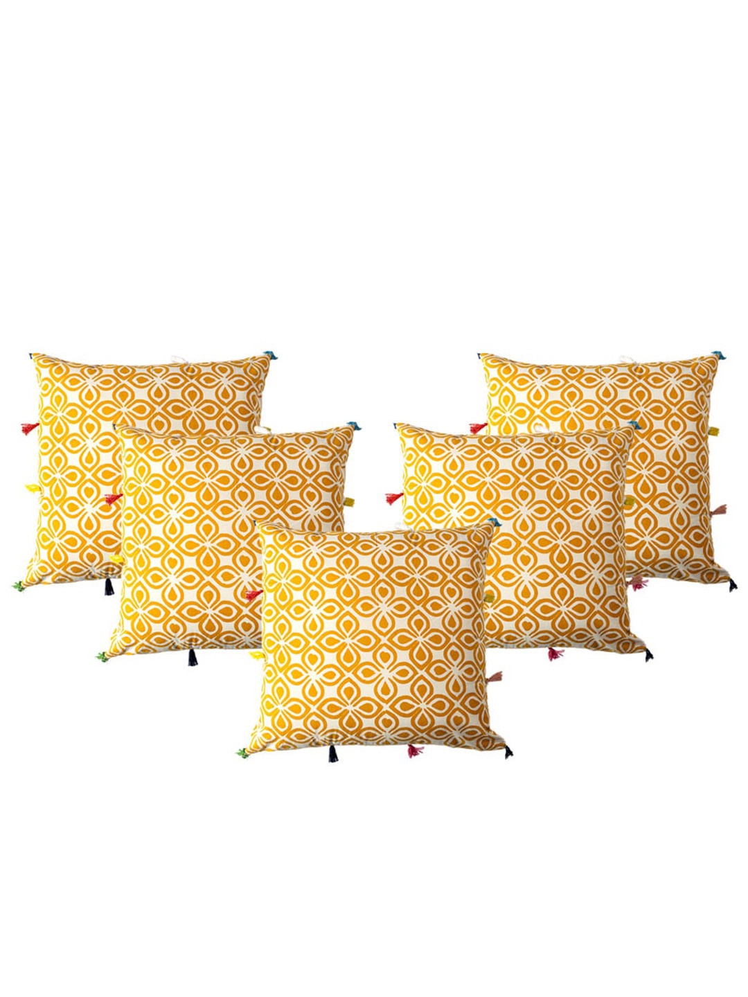 

Contrast Living Yellow & White 5-Pieces Printed Cotton Square Cushion Covers