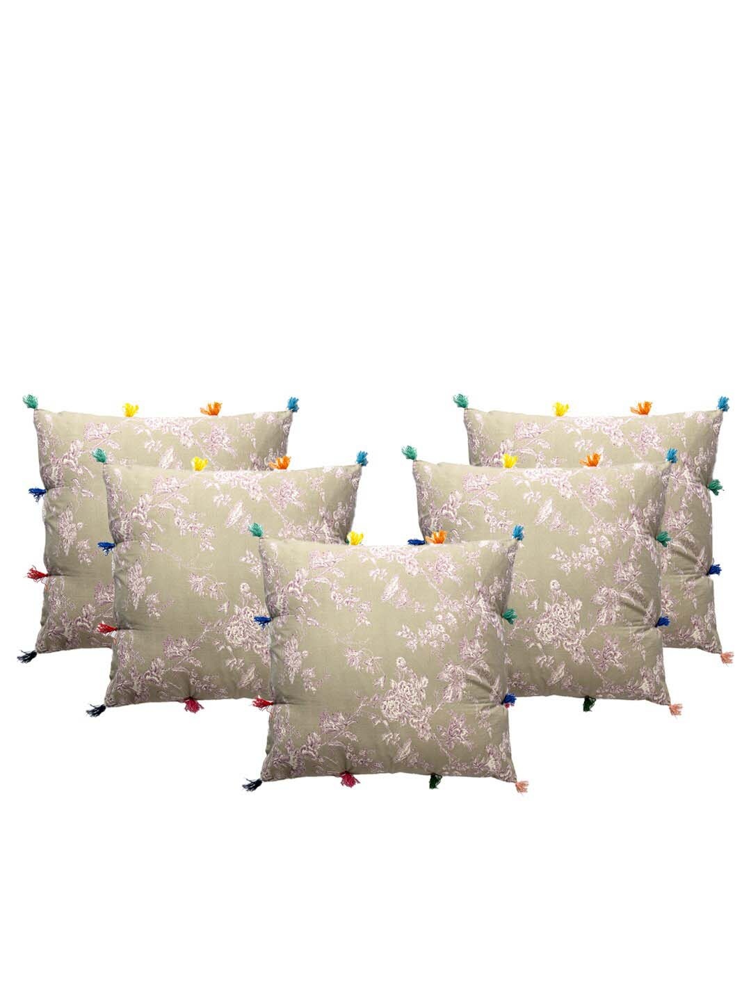 

Contrast Living Brown & Purple 5 Pieces Floral Square Cushion Covers