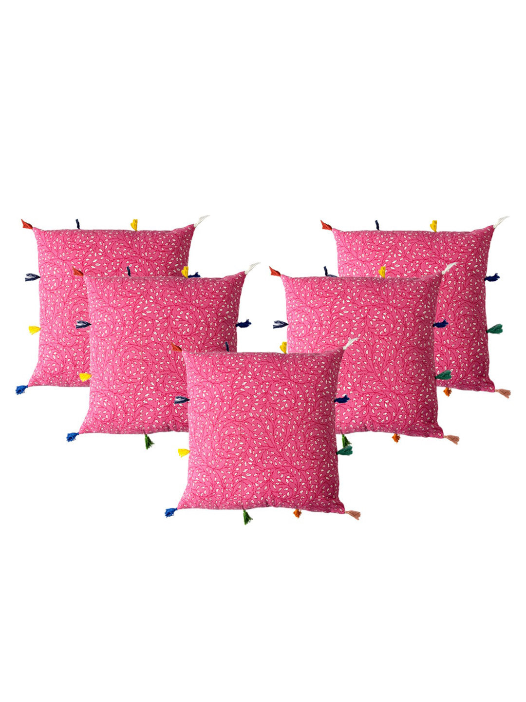 

Contrast Living Pink & White 5-Pieces Printed Cotton Square Cushion Covers