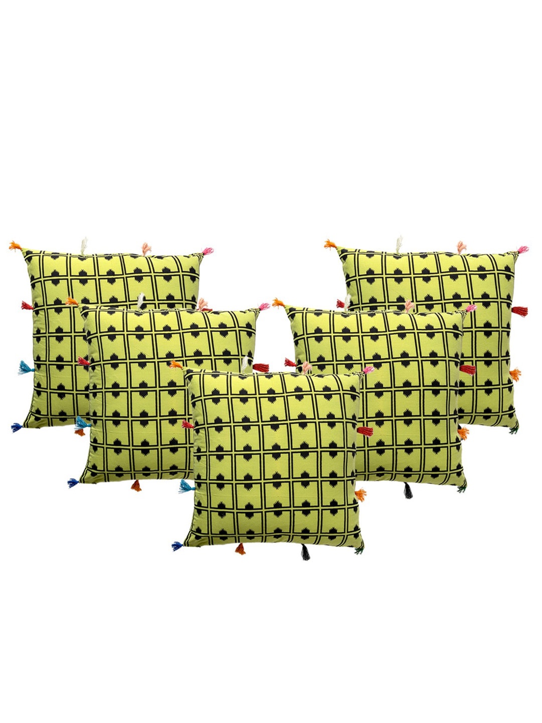 

Contrast Living Yellow & Blue 5-Pieces Printed Cotton Square Cushion Covers