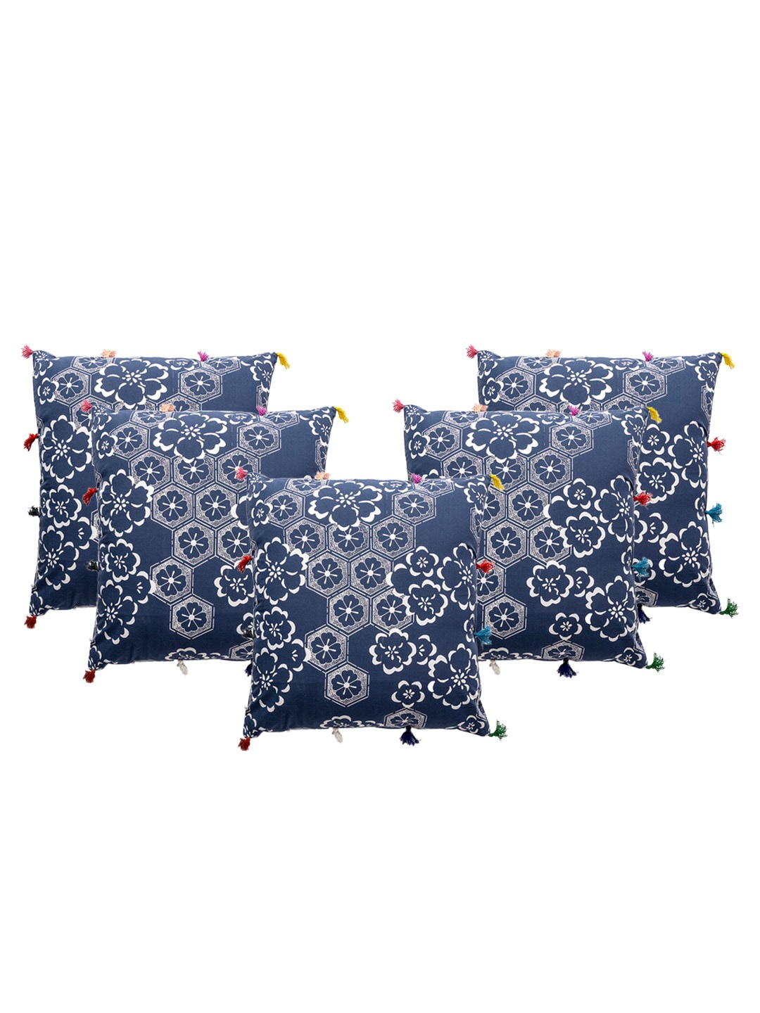 

Contrast Living Blue & White 5-Pieces Printed Cotton Square Cushion Covers