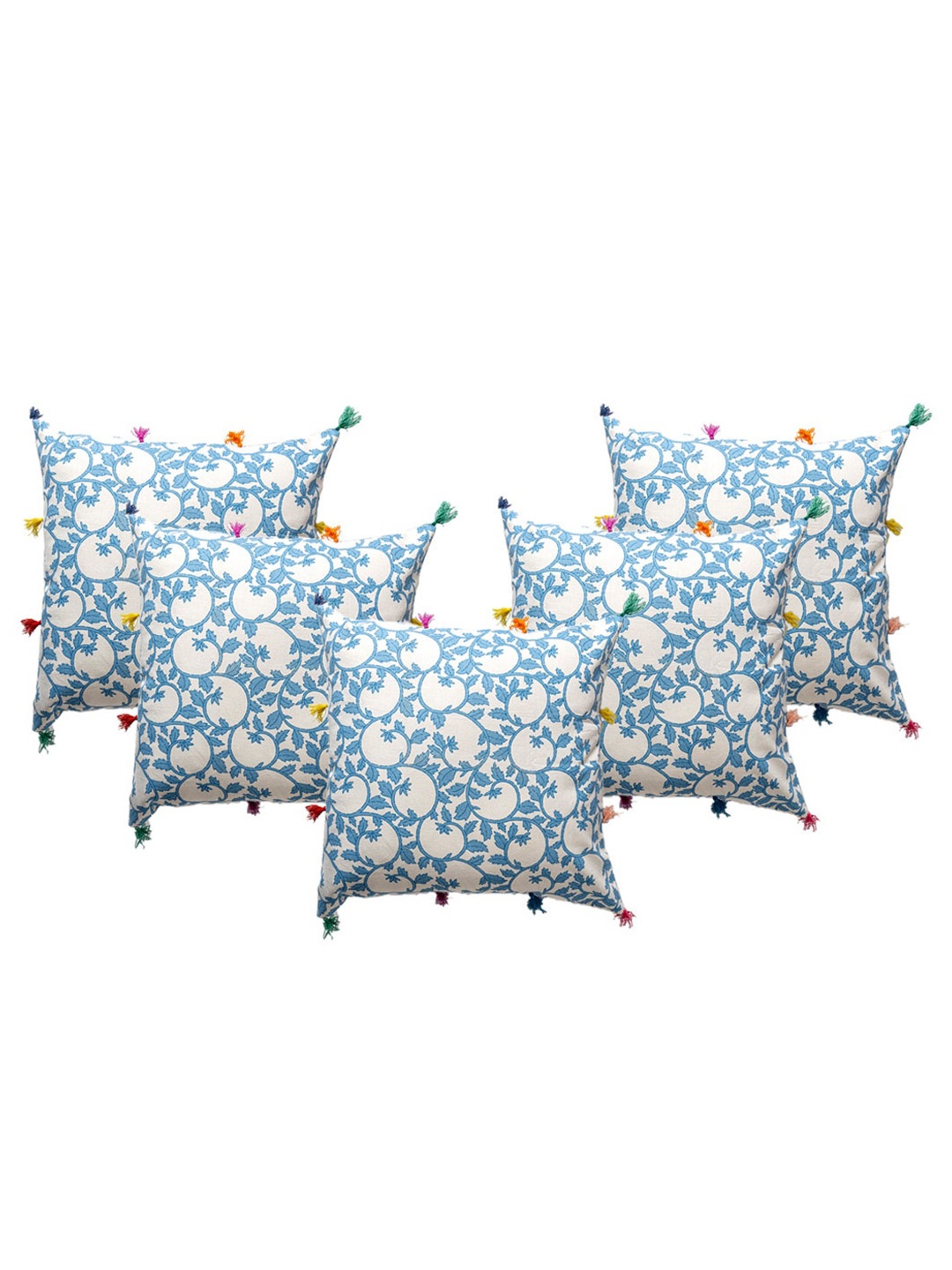

Contrast Living Blue & White 5-Pieces Printed Cotton Square Cushion Covers