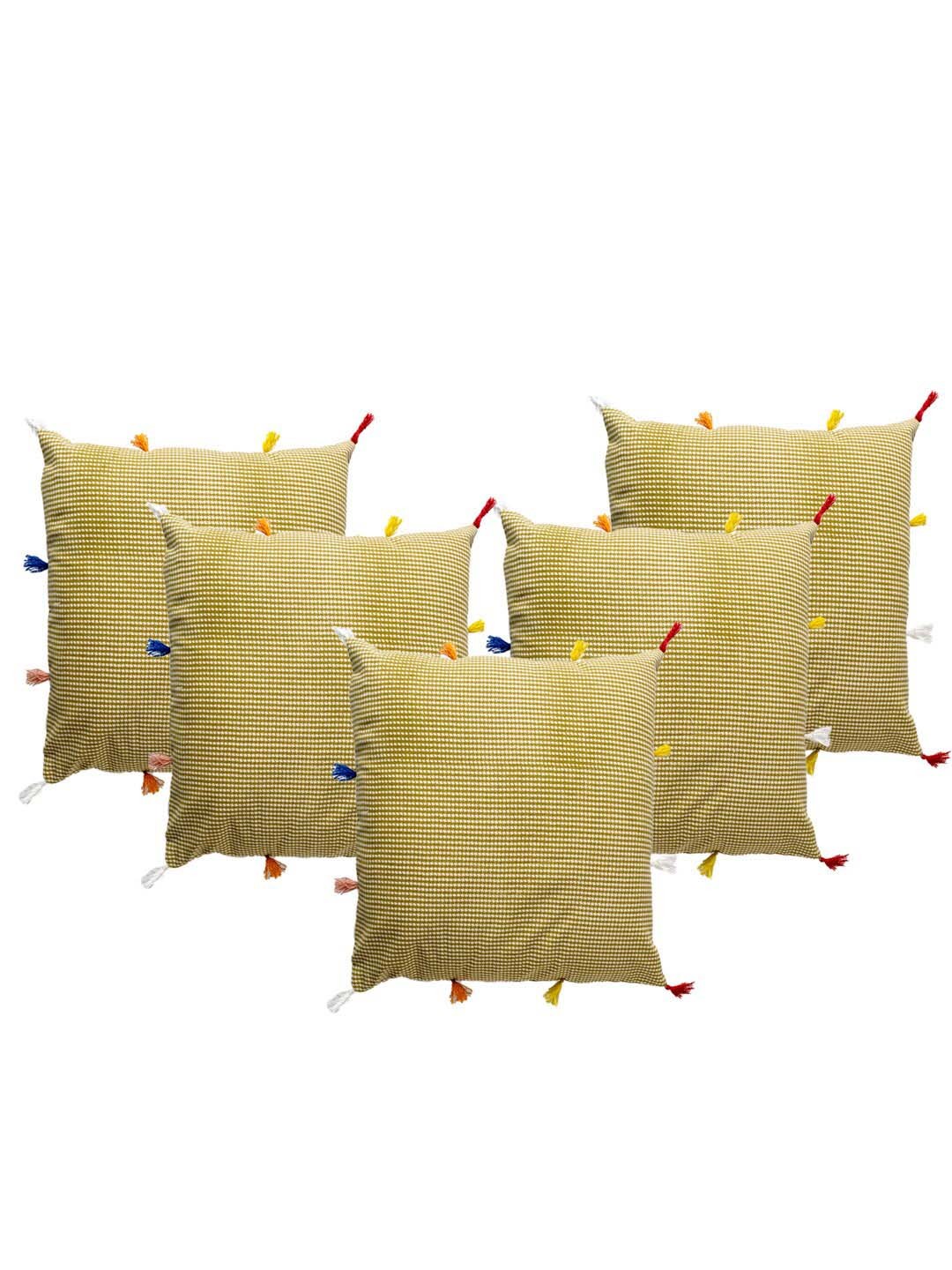 

Contrast Living Mustard & White 5 Pieces Geometric Cotton Square Cushion Covers