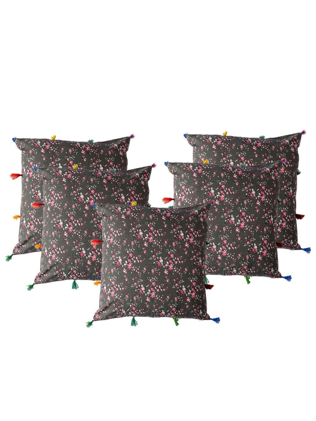 

Contrast Living Black & Pink 5-Pieces Printed Cotton Square Cushion Covers