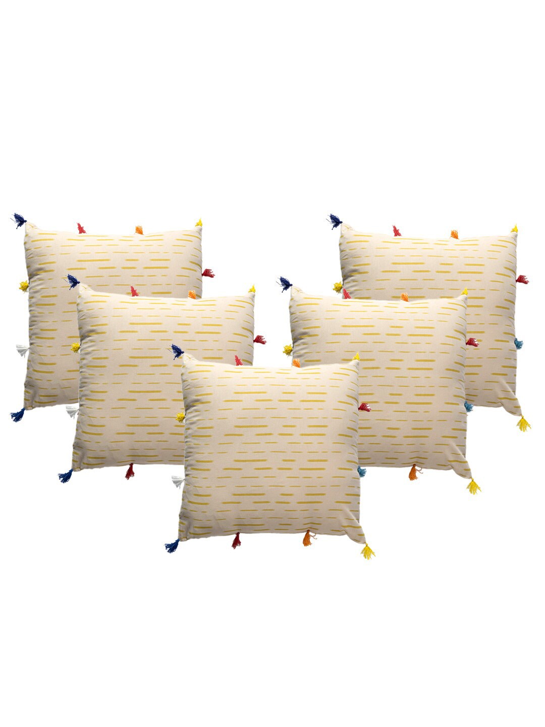 

Contrast Living Beige & Mustard 5 Pieces Geometric Cotton Square Cushion Covers