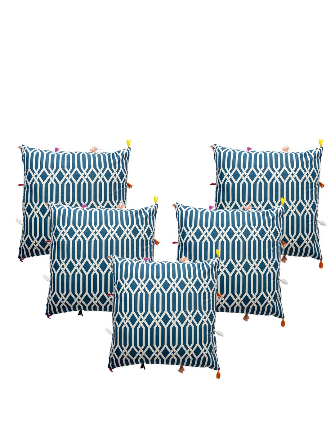 

Contrast Living Blue & White 5 Pieces Geometric Cotton Square Cushion Covers