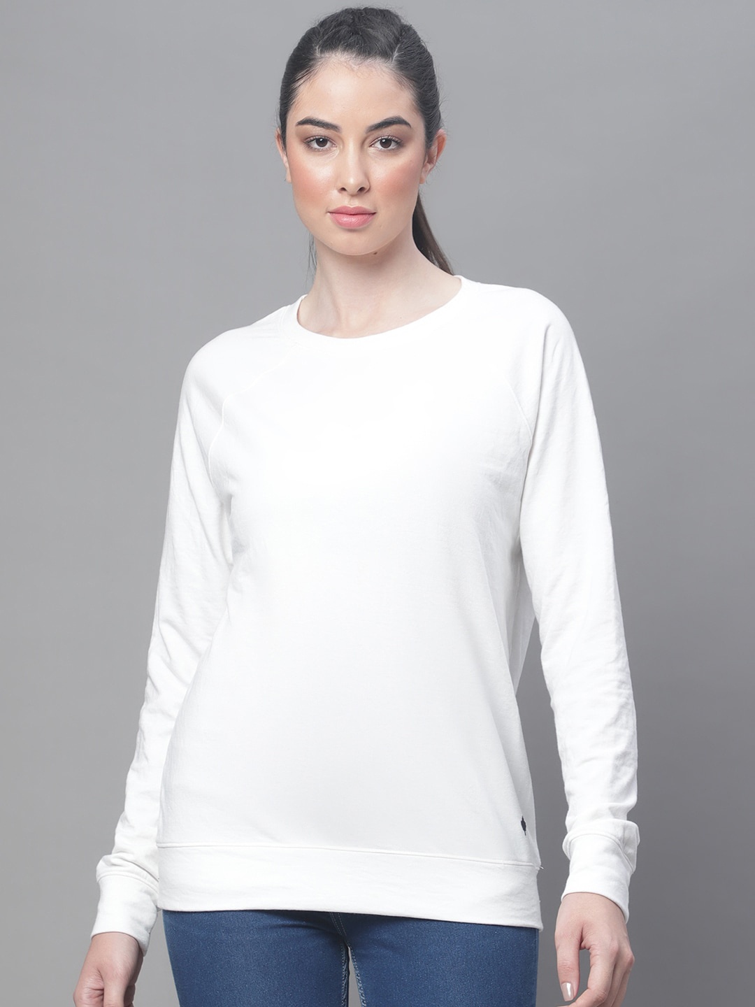 

Rute Round Neck Cotton Sweatshirt, White