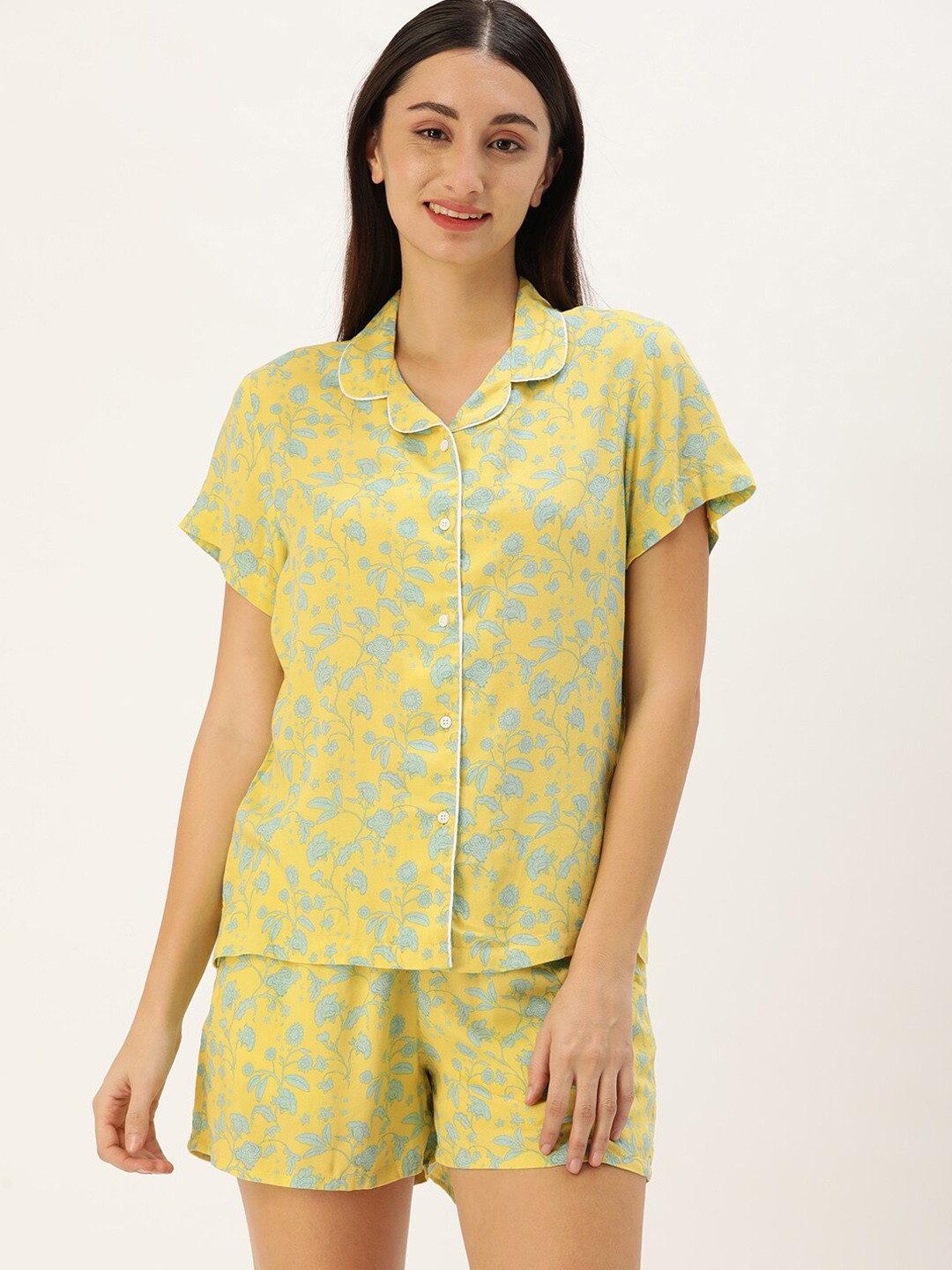 

Bene Kleed Floral Printed Night Suit, Yellow