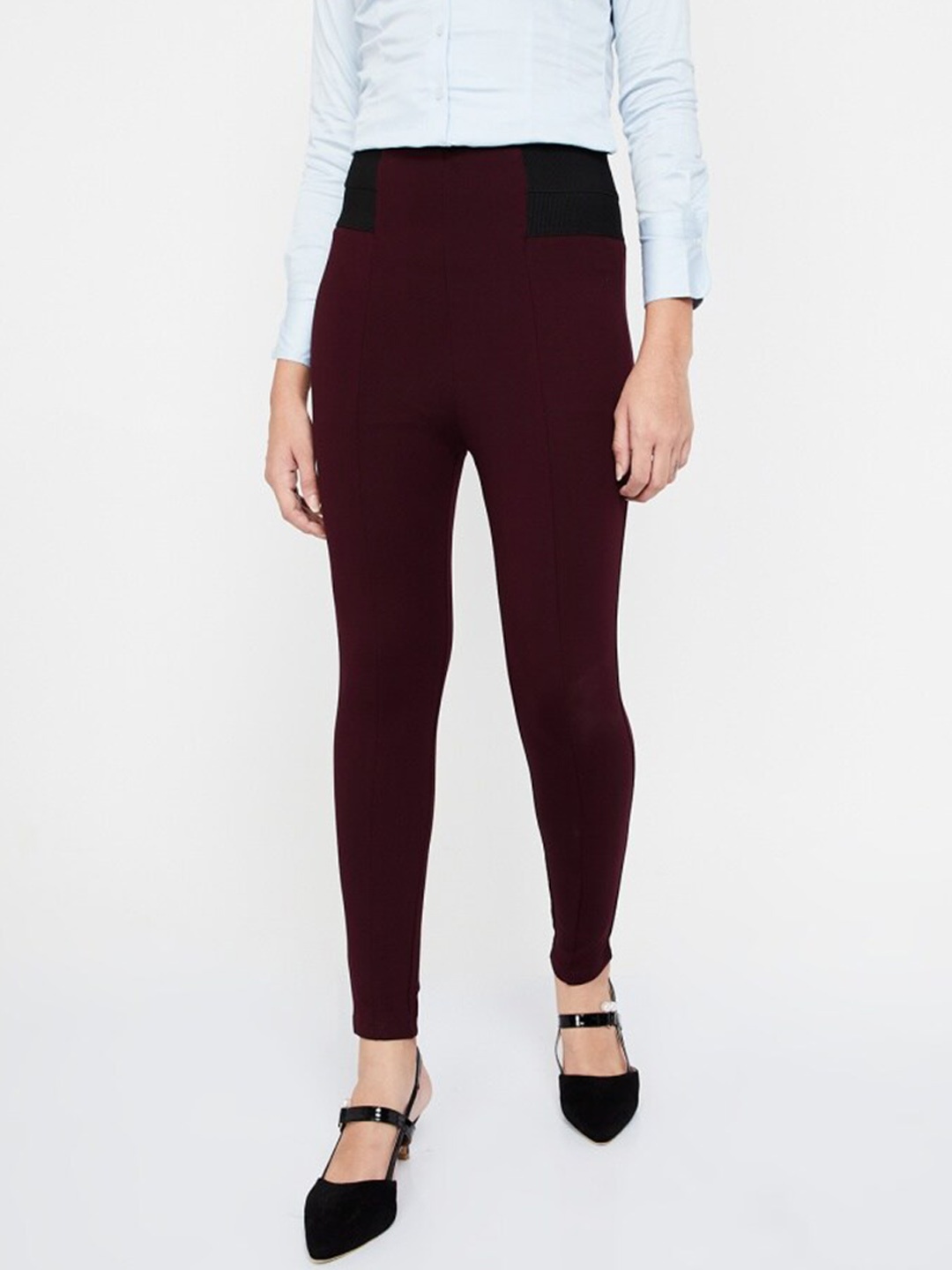 

CODE by Lifestyle Women Skinny Fit Mid-Rise Trousers, Maroon