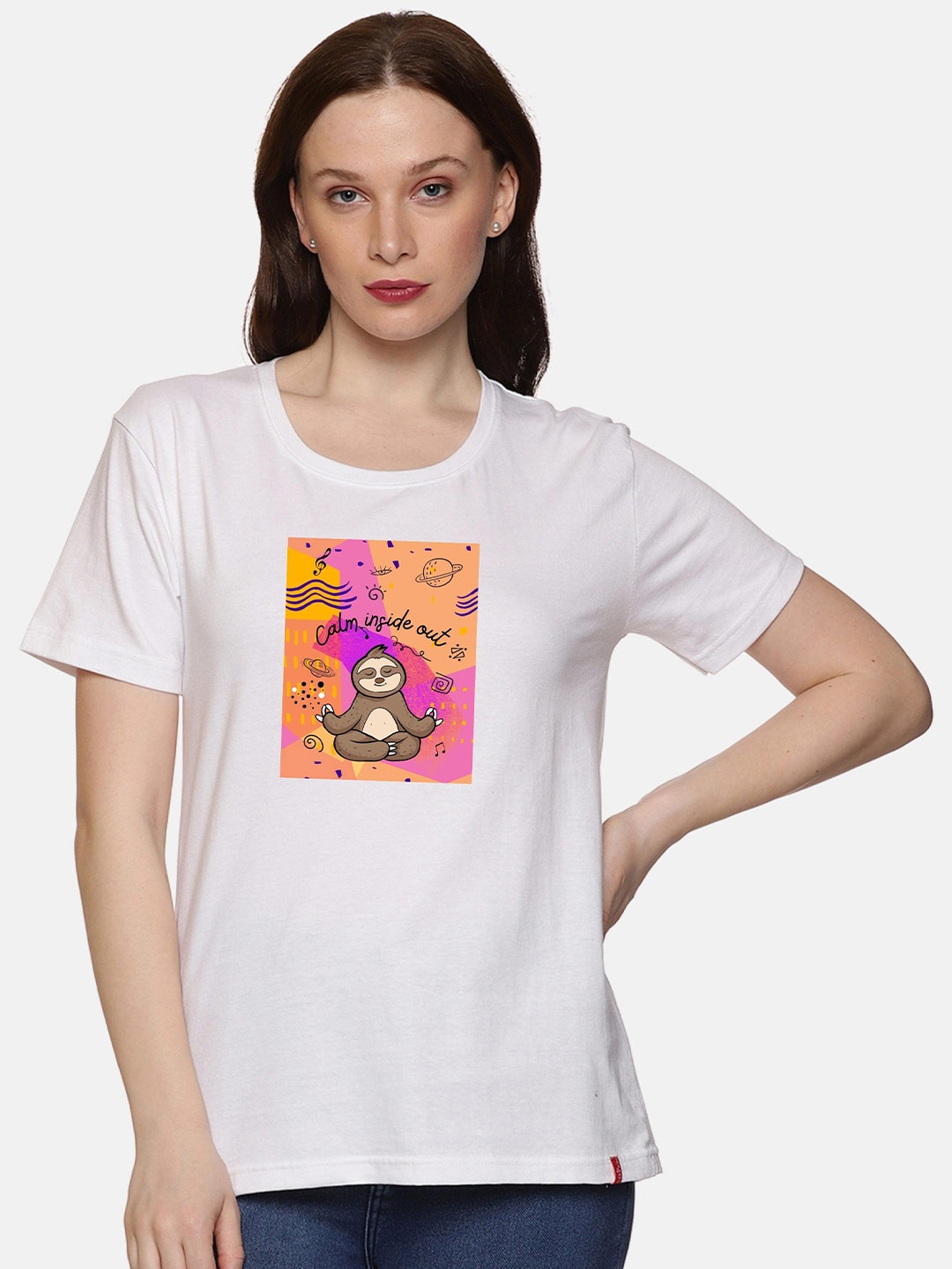 

NOT YET by us Graphic Printed Round Neck Cotton T-shirt, White
