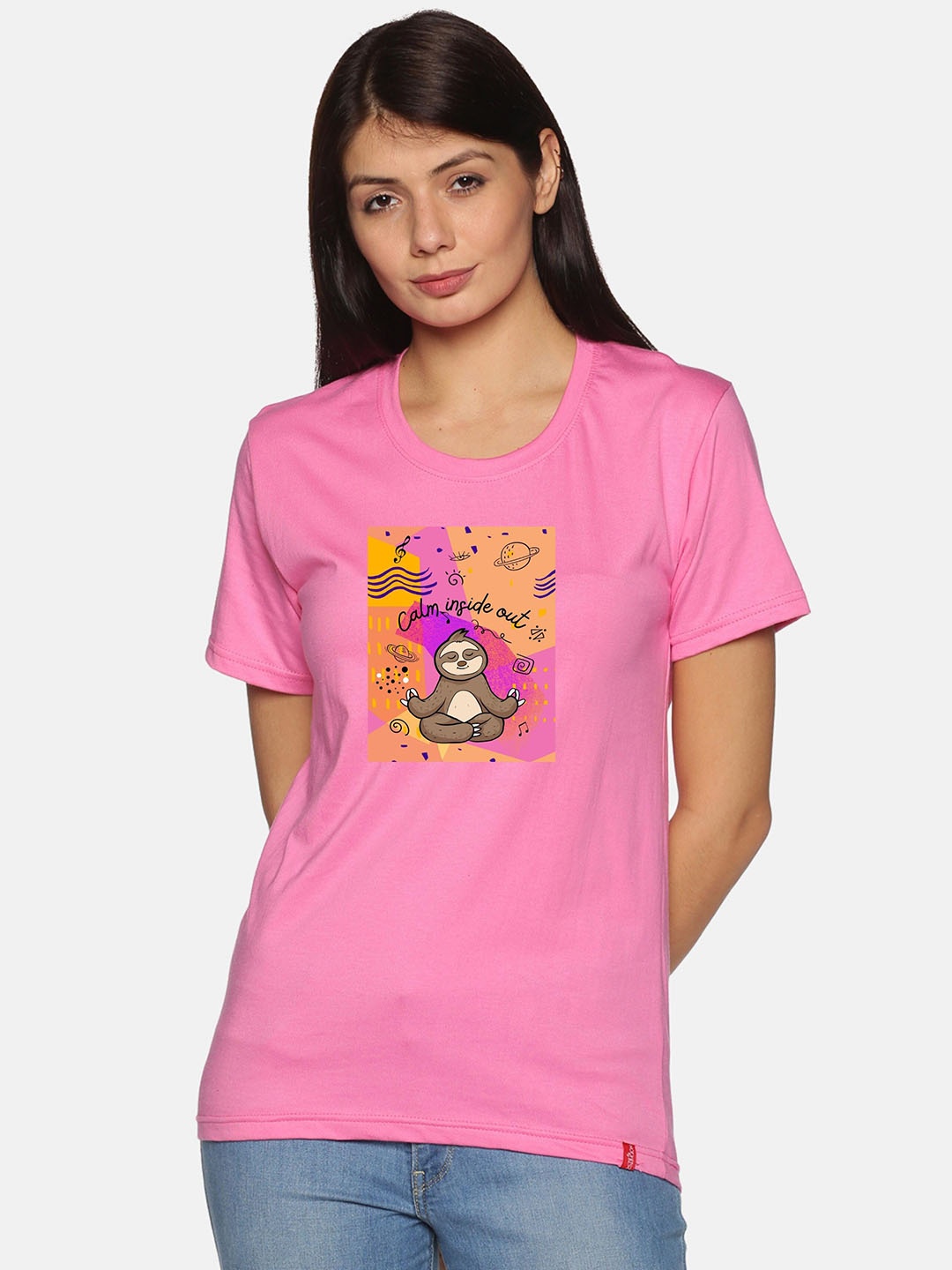 

NOT YET by us Graphic Printed Round Neck Cotton T-shirt, Pink