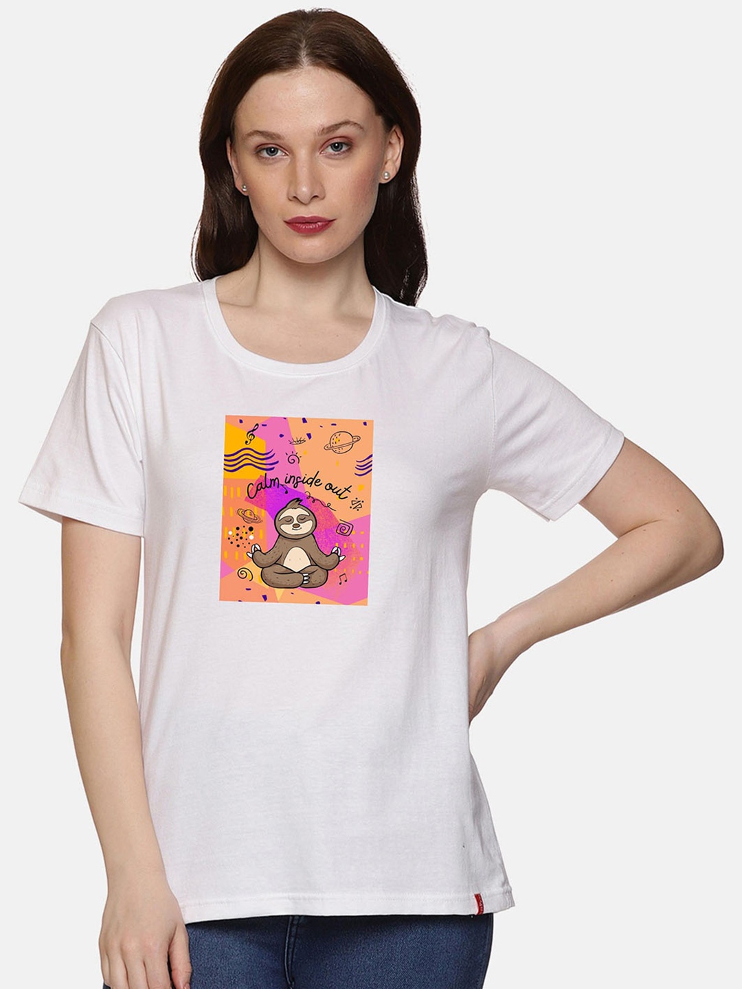 

NOT YET by us Graphic Printed Round Neck Cotton T-shirt, White