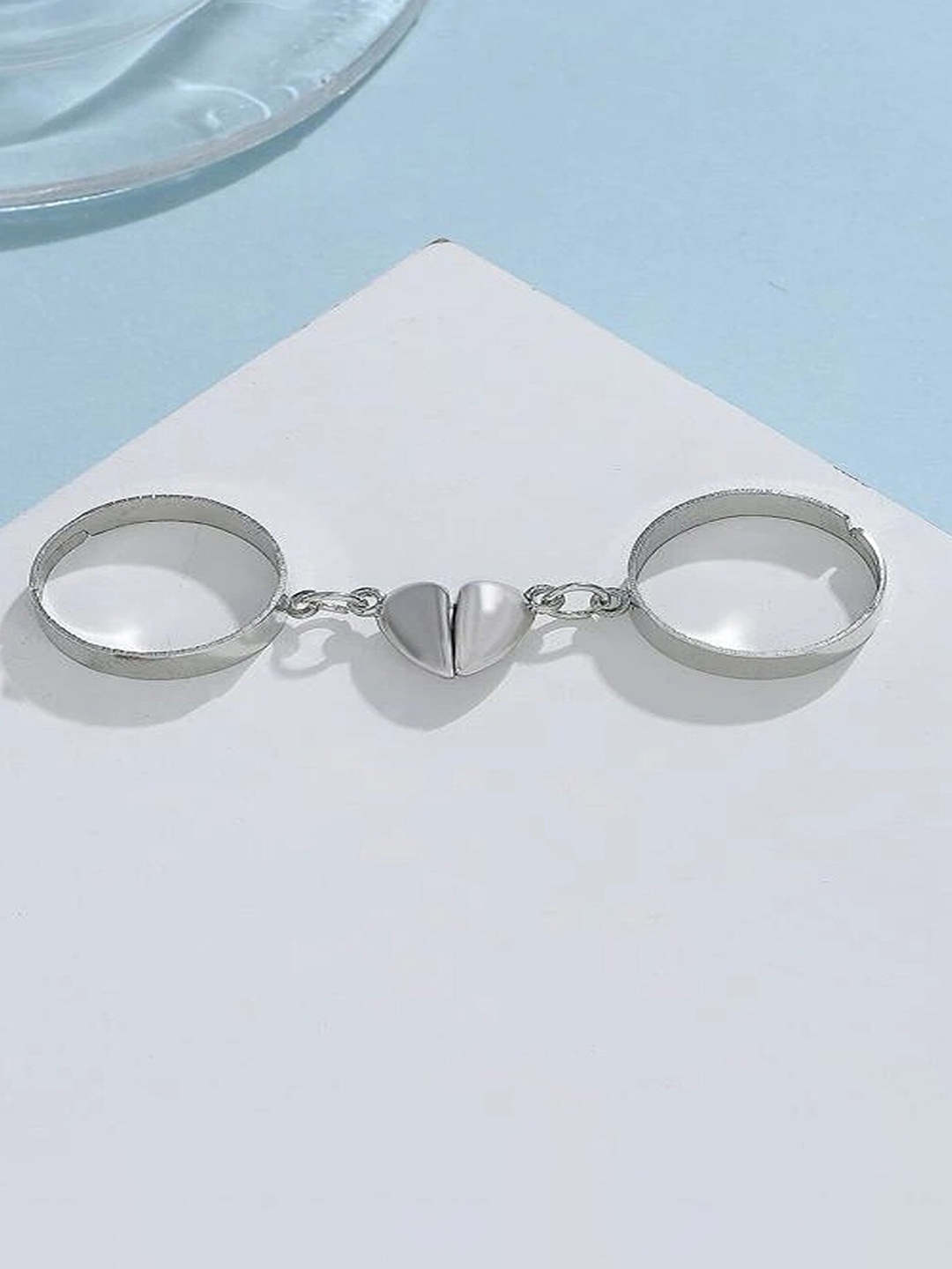 

Pinapes Set Of 2 Silver-Plated Heart Couple Adjustable Rings