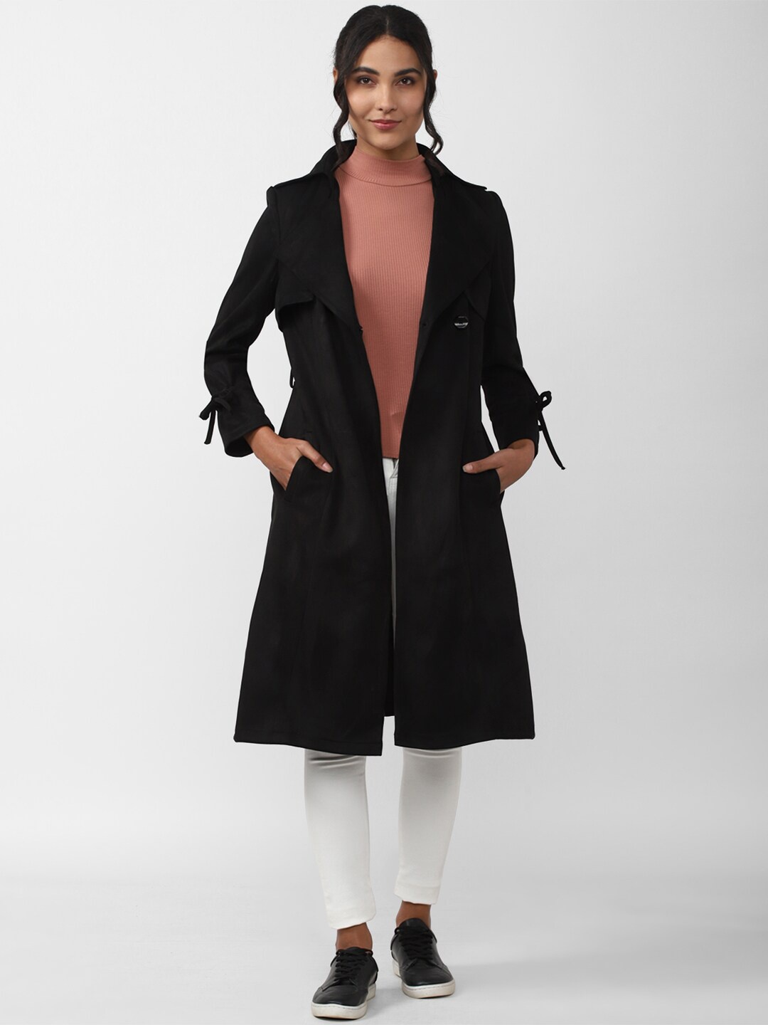 

FOREVER 21 Lapel Collar Longline Duster Jacket, Black