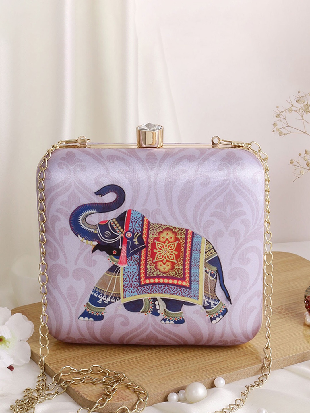 

Swisni Printed Box Clutch, Purple