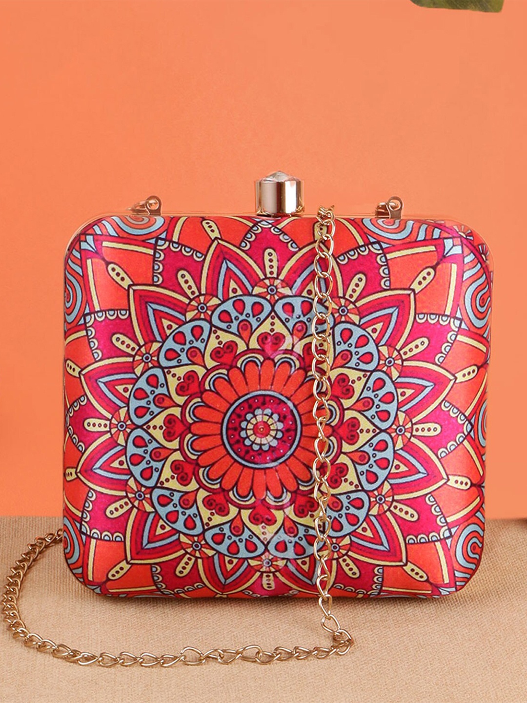

Swisni Printed Box Clutch, Red