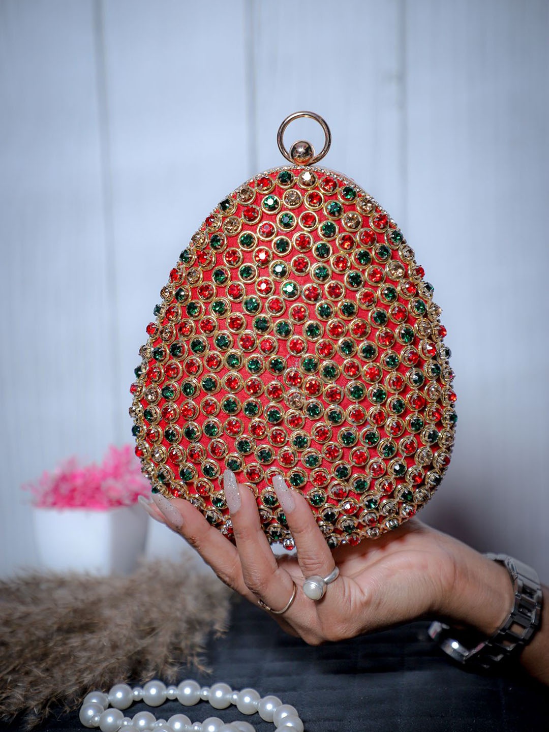 

Swisni Embellished Box Clutch, Red
