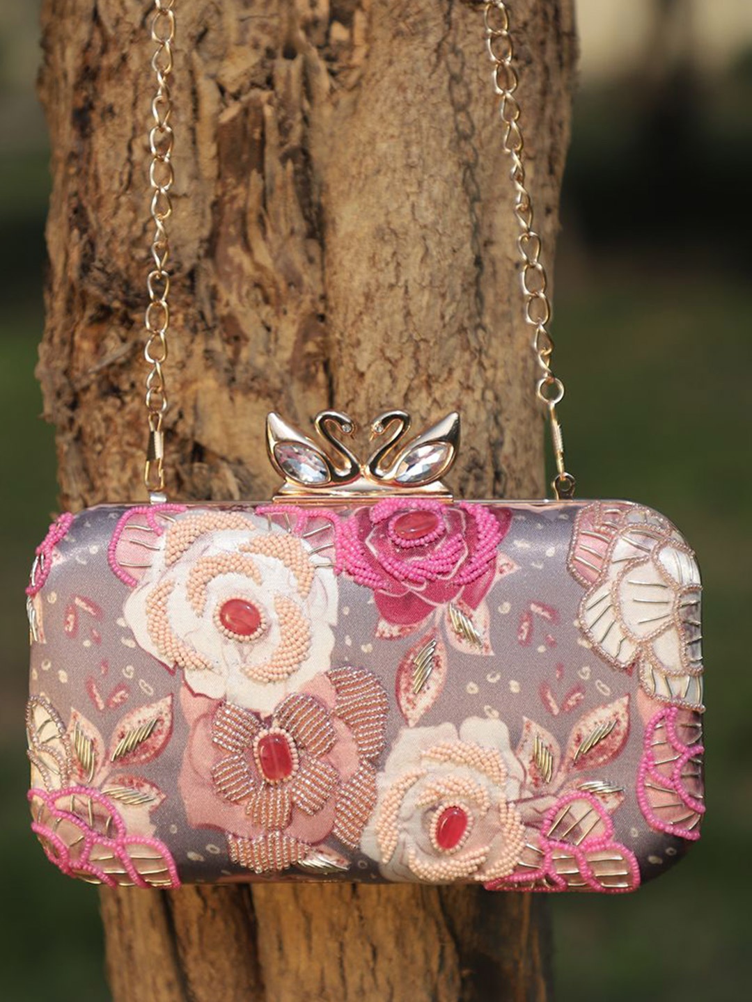 

Swisni Embellished Box Clutch, Pink