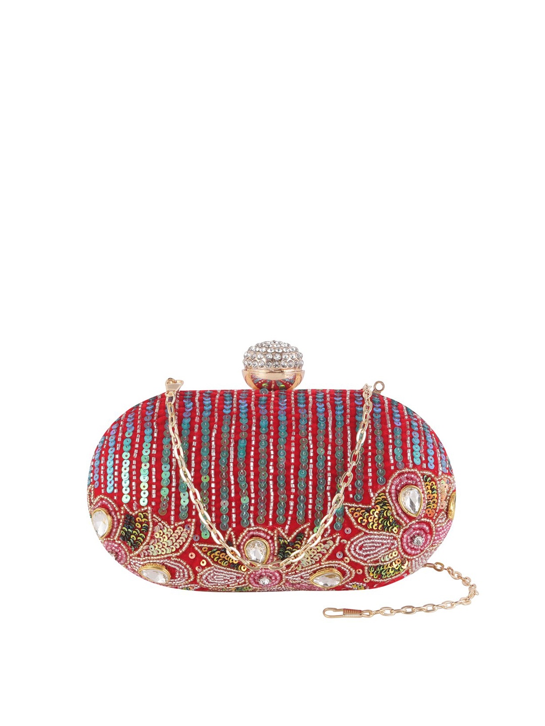 

Swisni Embellished Box Clutch, Red