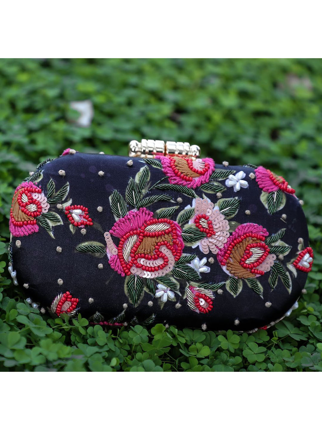 

Swisni Embellished Box Clutch, Black