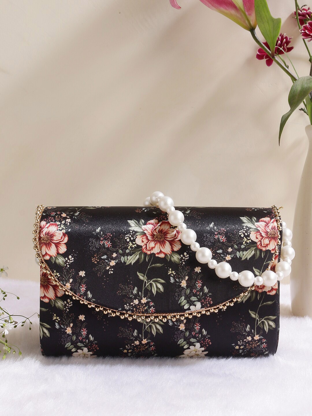 

Swisni Floral Printed Envelope Clutch, Black