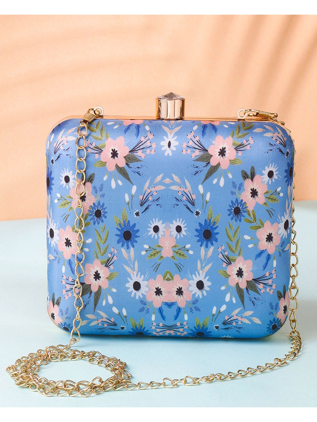 

Swisni Blue & Pink Printed Box Clutch