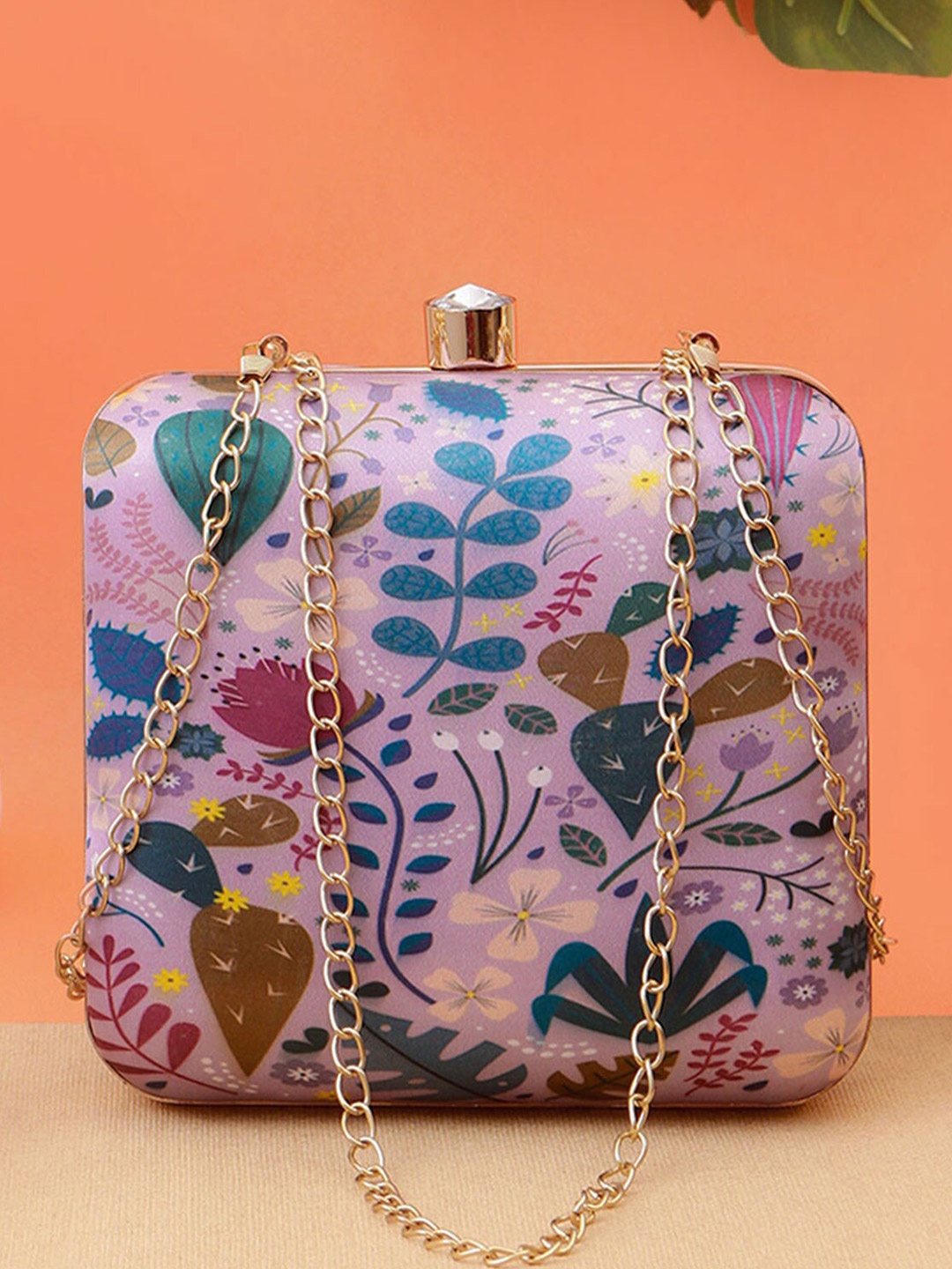 

Swisni Women Printed Box Clutch, Purple