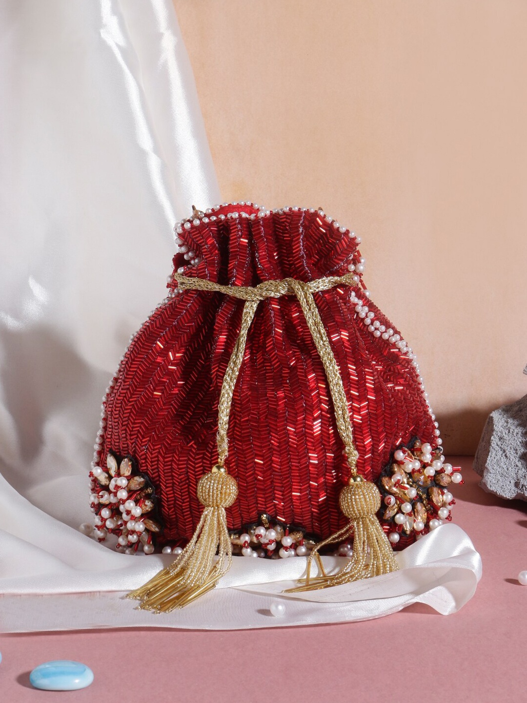 

Swisni Women Embellished Potli Clutch, Red