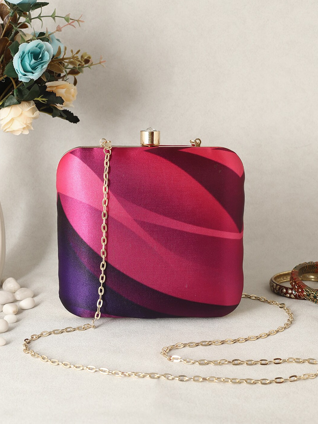 

Swisni Printed Box Clutch, Purple