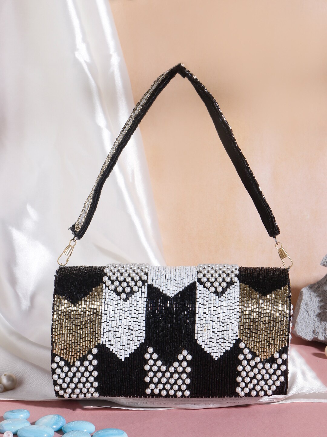 

Swisni Embellished Envelope Clutch, Black