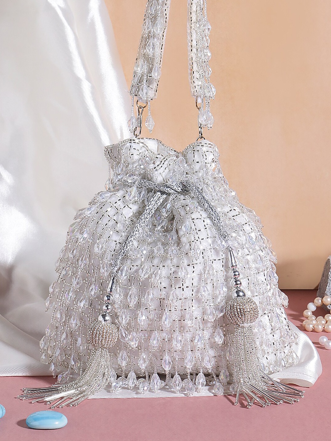 

Swisni Embellished Potli Clutch, White