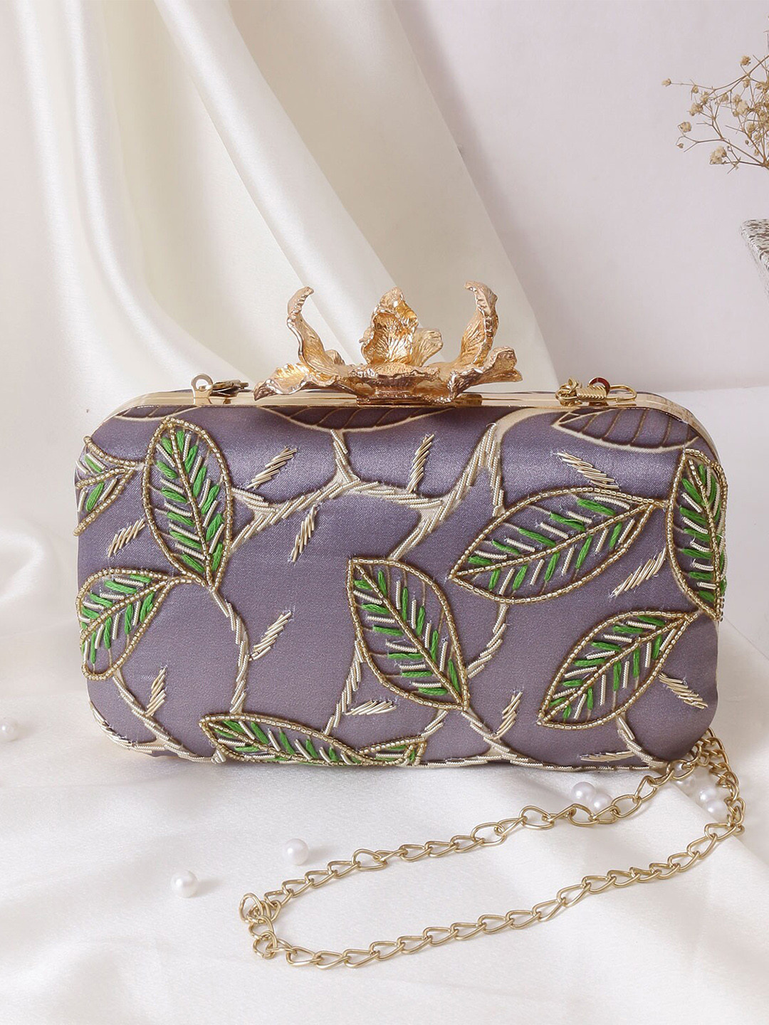 

Swisni Embellished Box Clutch, Purple