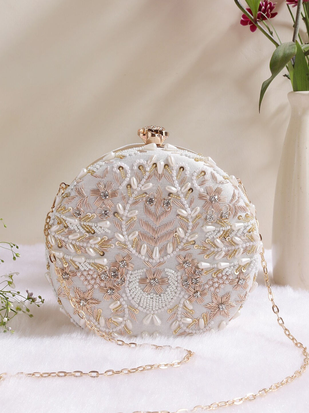 

Swisni Embellished Box Clutch, White