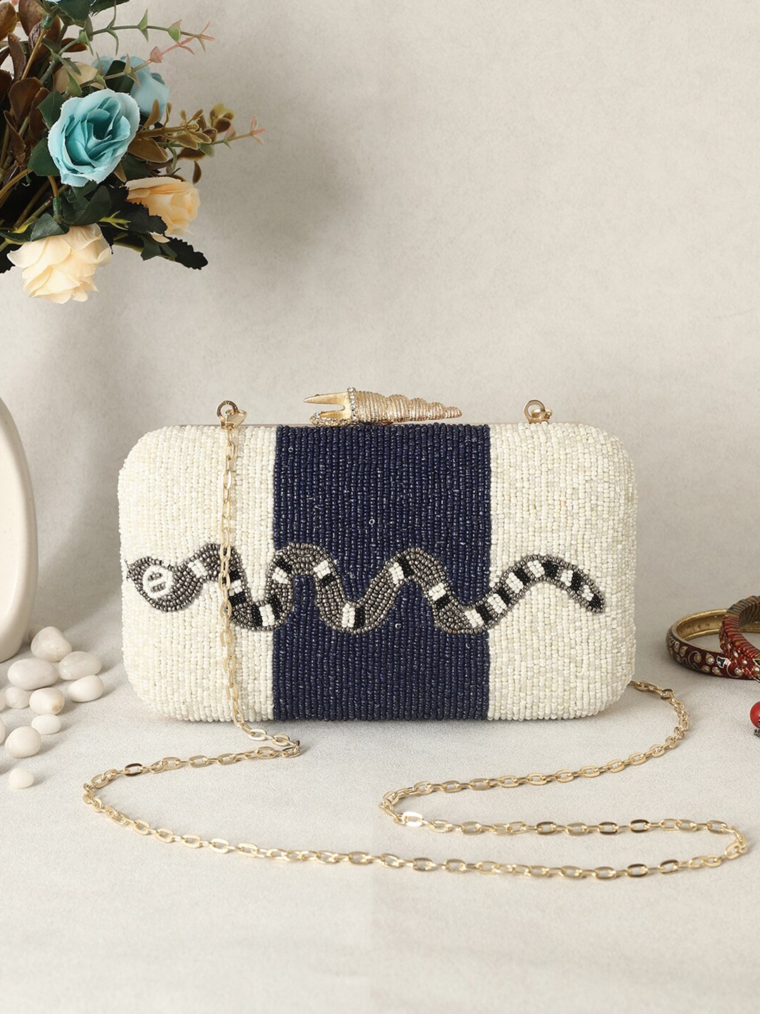 

Swisni Embellished Box Clutch, White