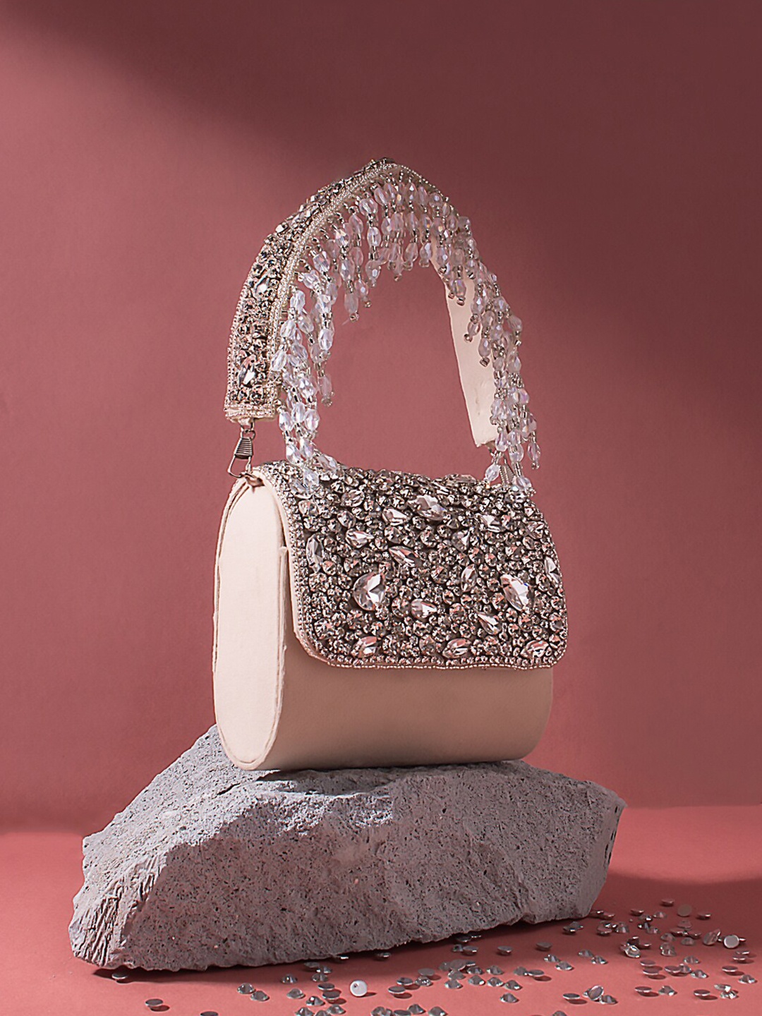 

Swisni Embellished Box Clutch, Cream