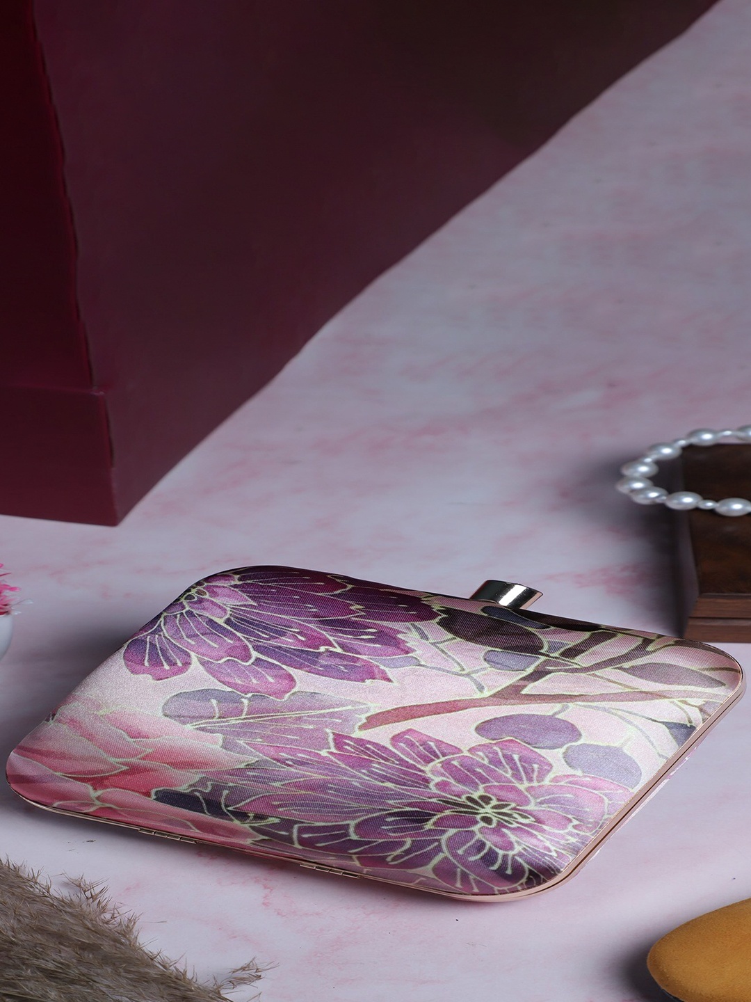 

Swisni Printed Box Clutch, Purple