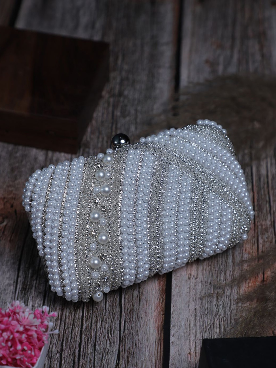 

Swisni Embellished Box Clutch, White