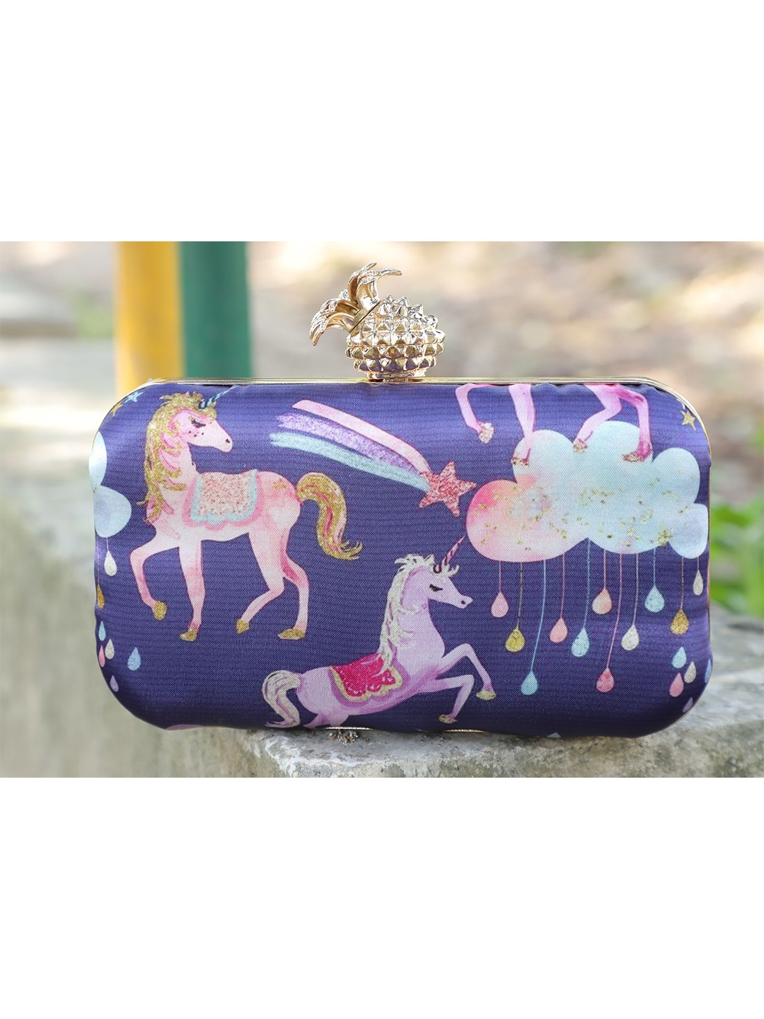 

Swisni Printed Box Clutch, Purple