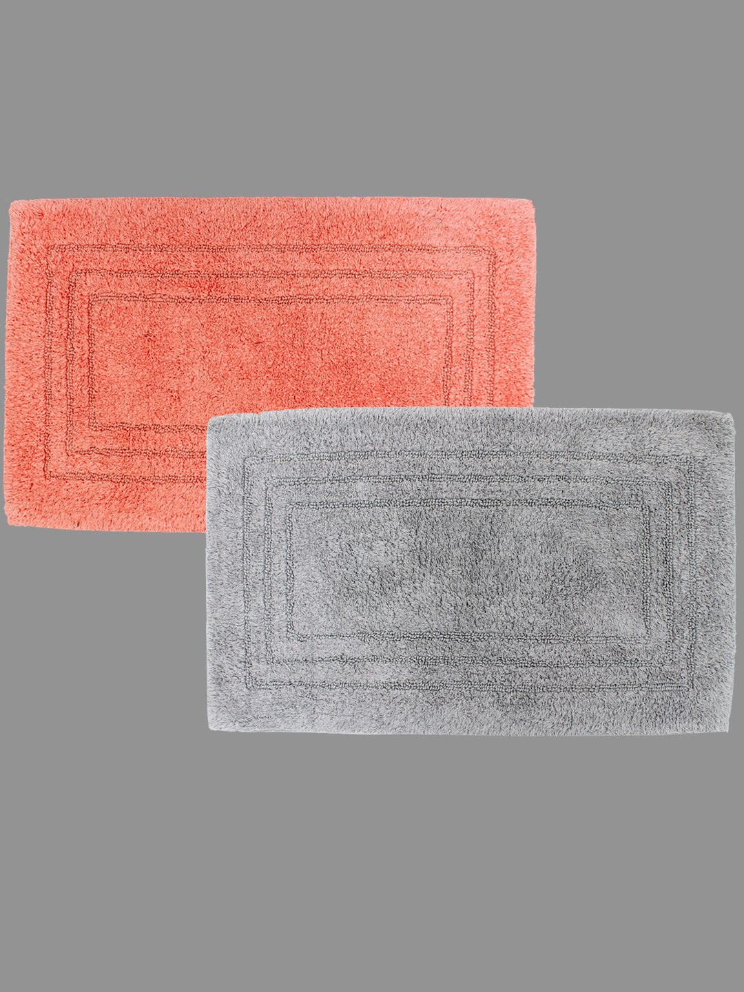 

AVI Living Coral Orange-Colored & Grey 2 Pcs Self Design 1500 GSM Pure Cotton Bath Mats