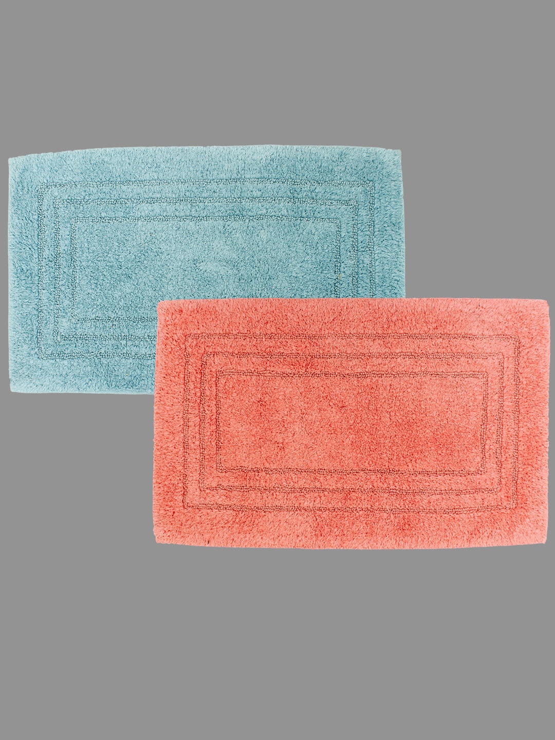 

AVI Living Blue & Coral Orange 2-Pieces Self Design 1500 GSM Pure Cotton Bath Rugs