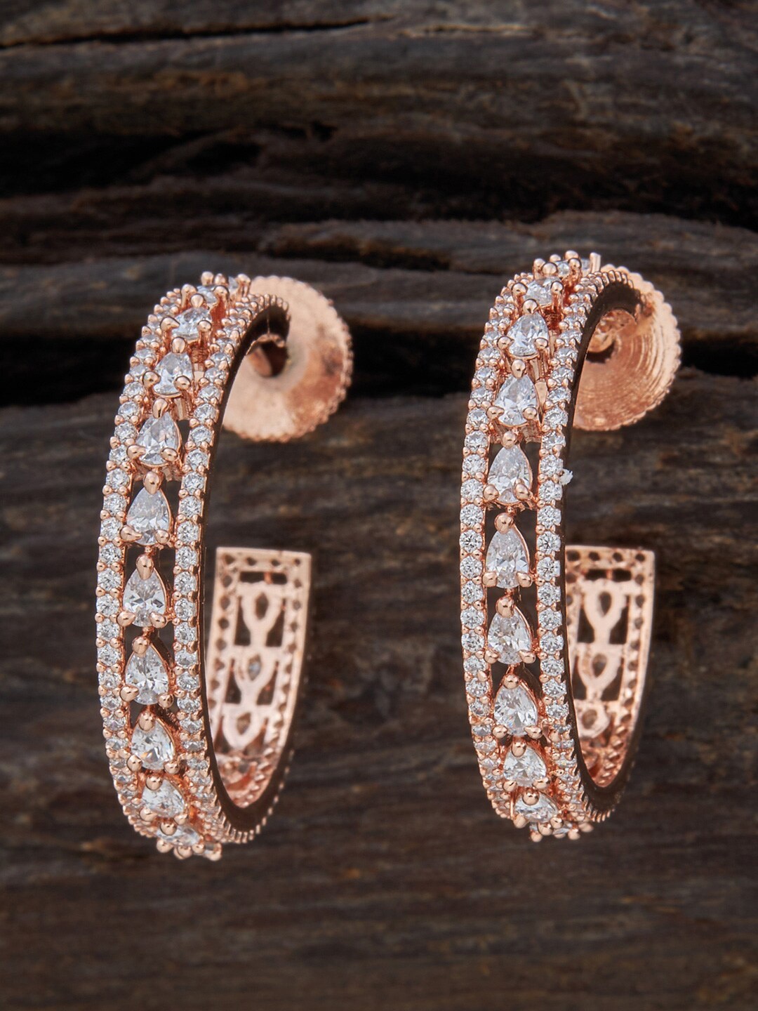 

Kushal's Fashion Jewellery Rose Gold-Plated Contemporary Half Hoop Earrings, White