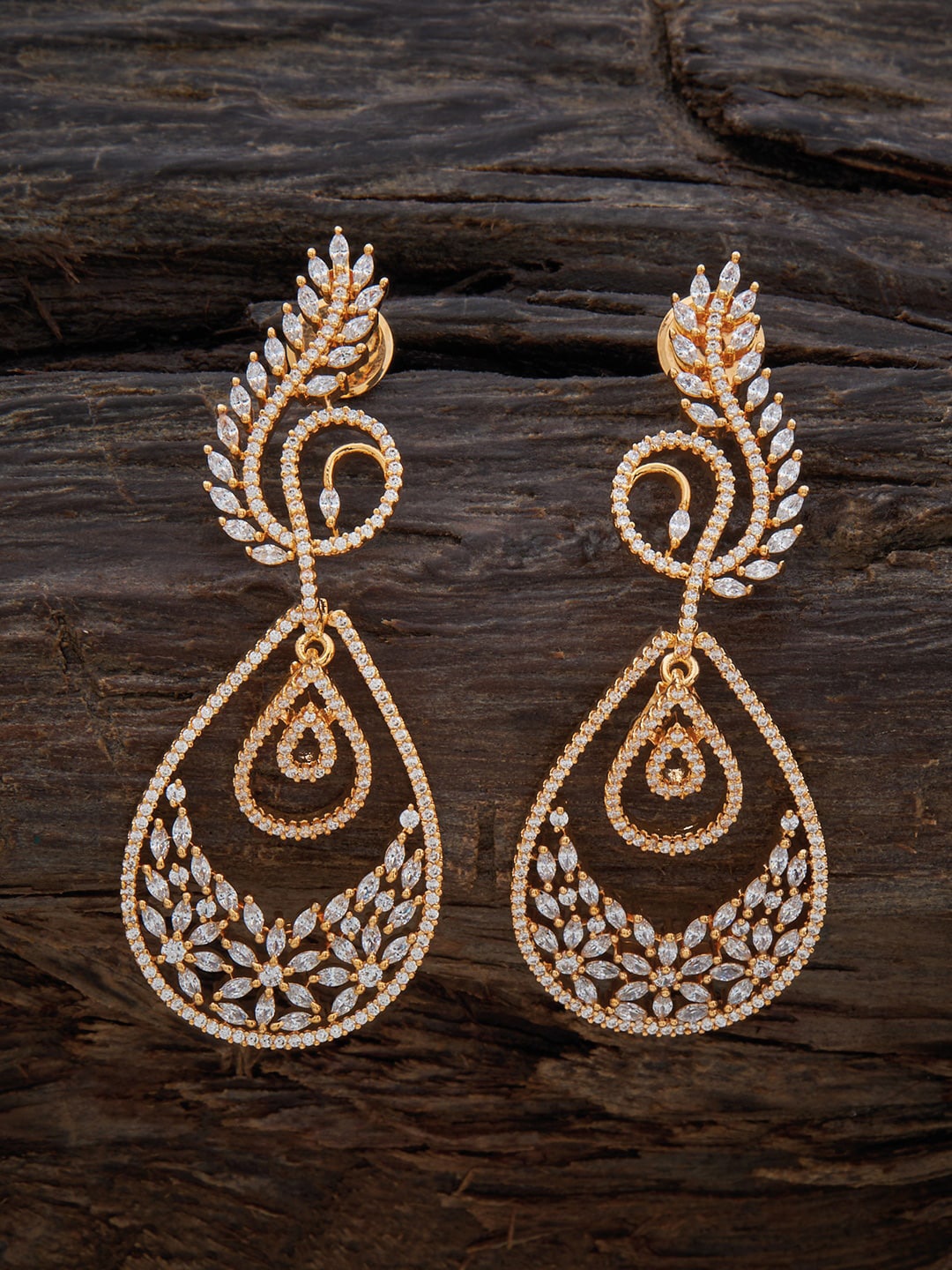

Kushal's Fashion Jewellery Gold Plated Contemporary CZ Studded Drop Earrings