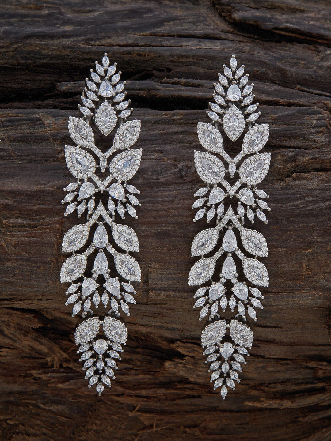 

Kushal's Fashion Jewellery Rhodium Plated Contemporary Cubic Zirconia Drop Earrings, Silver